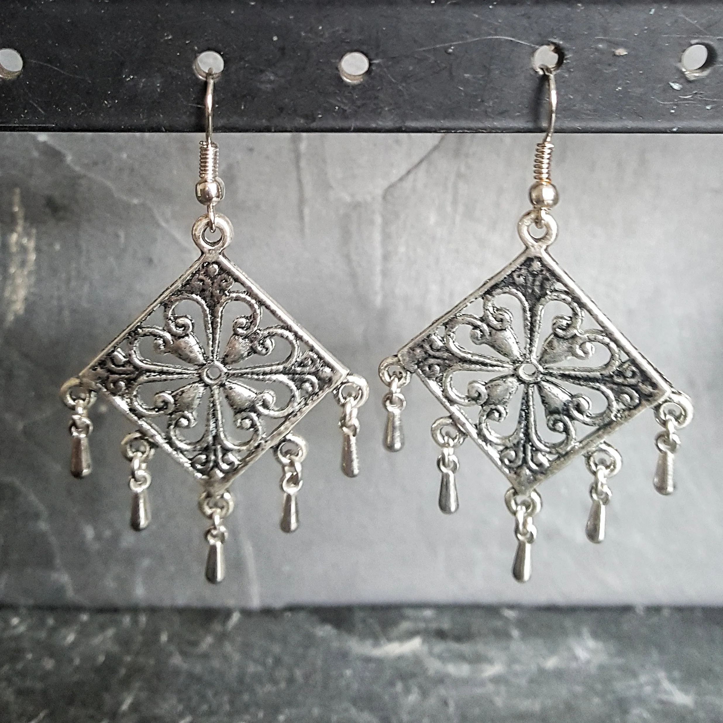 Square Silver Chandelier Earring Bohemian Jewelry