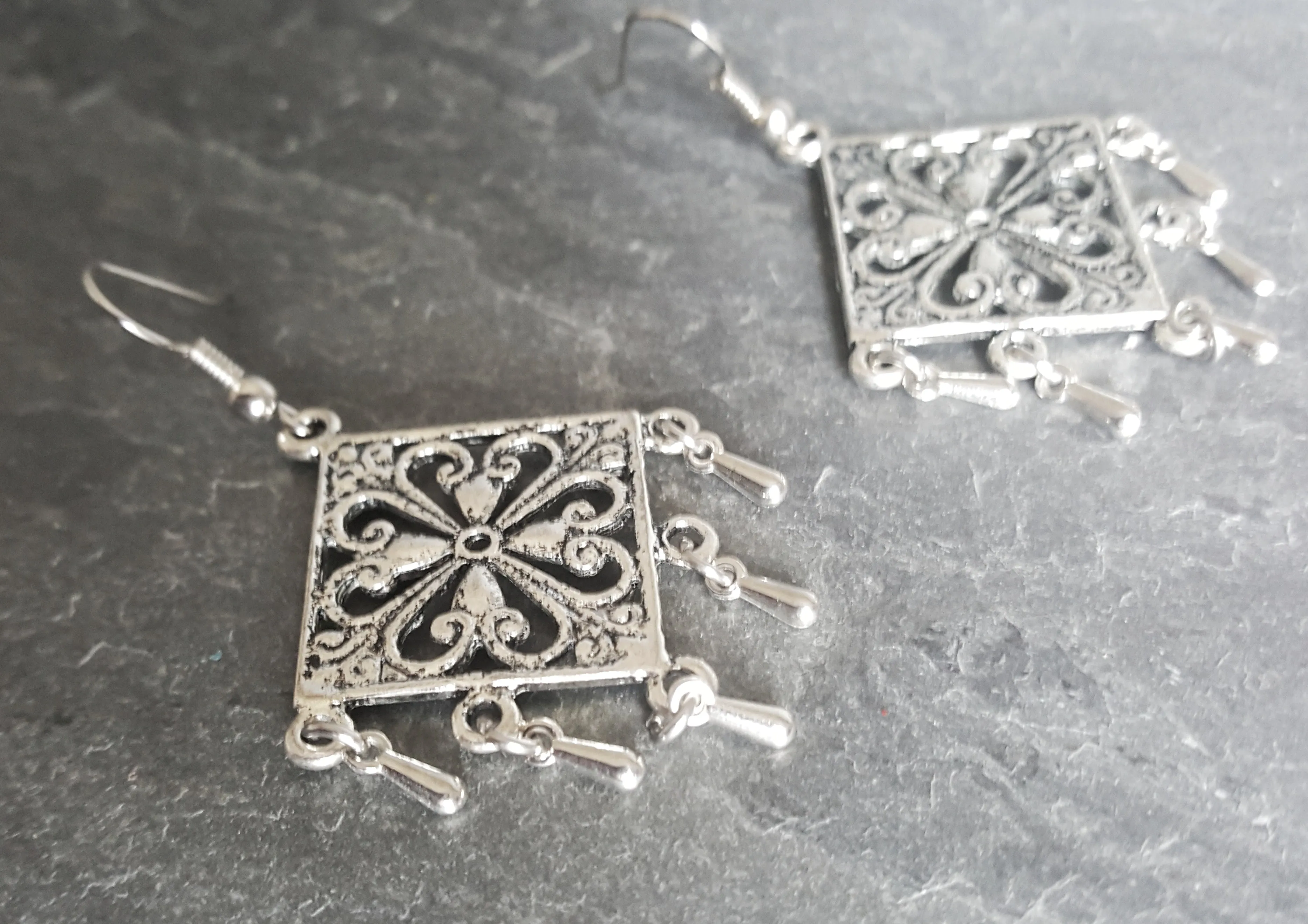 Square Silver Chandelier Earring Bohemian Jewelry