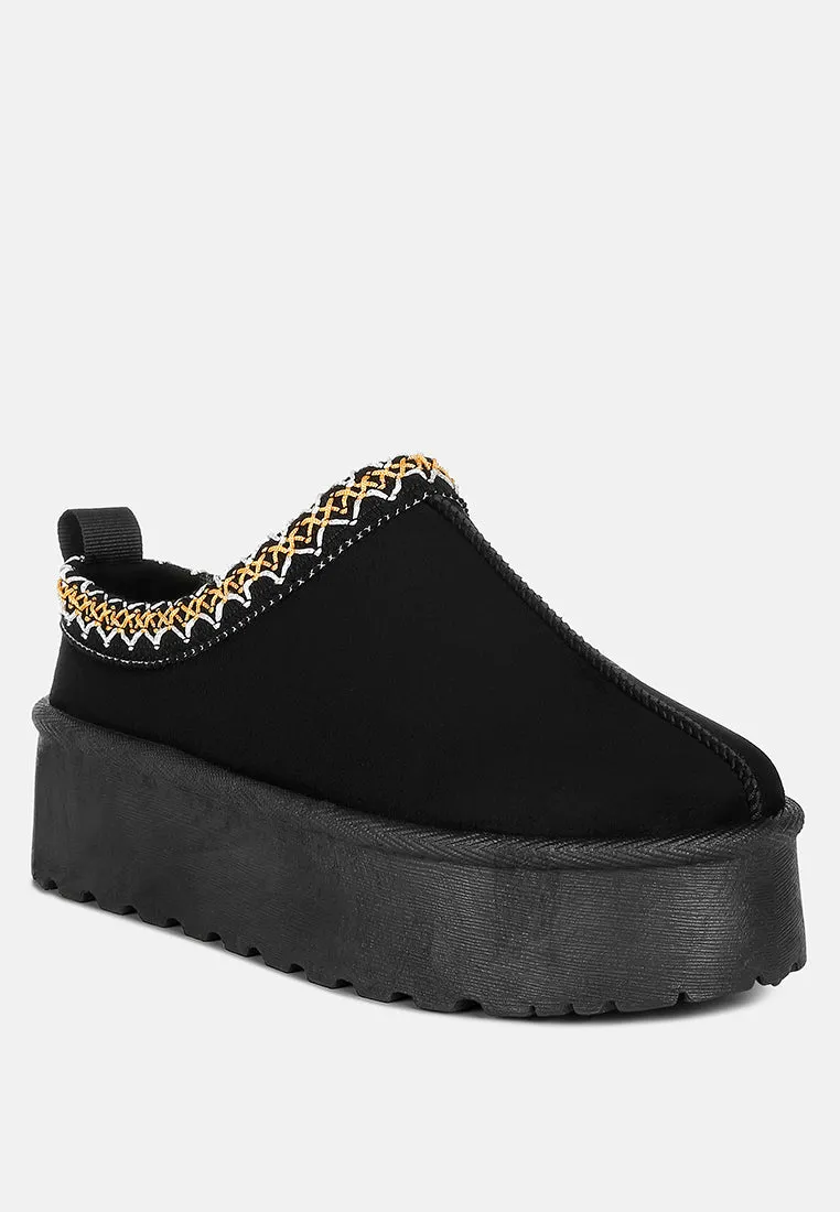 Struter Embroidered Platform Fur Classic Slip-On