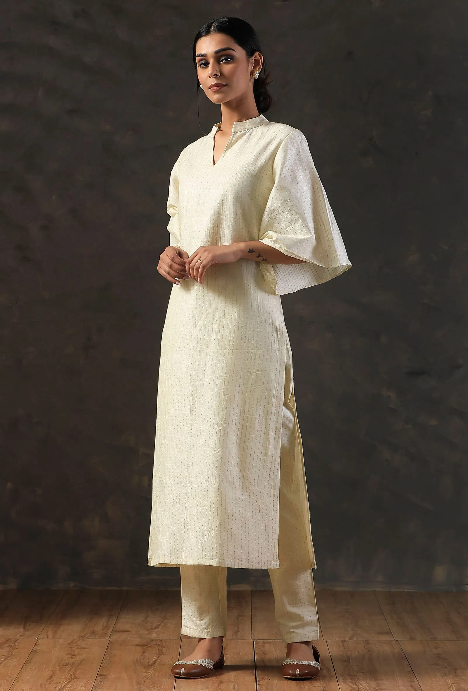 Tulip Sleeve Golden Cream Kurta