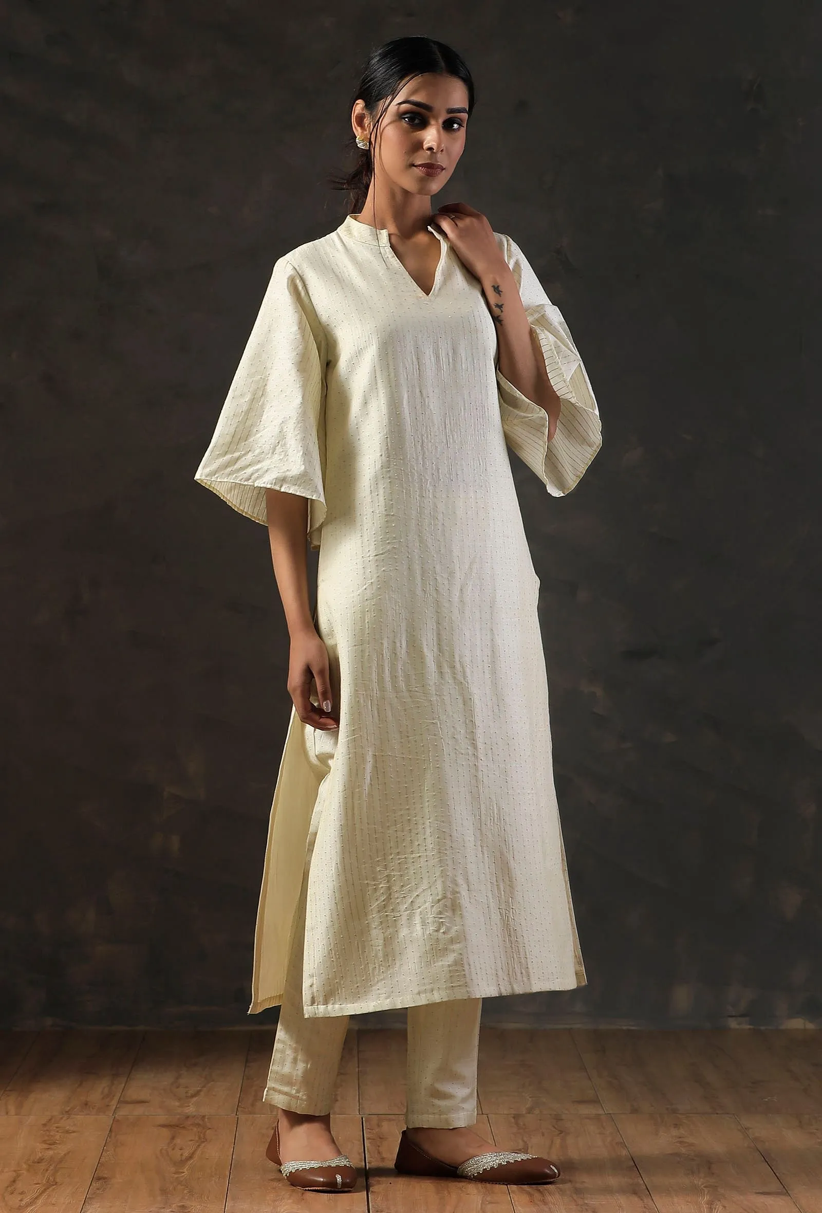 Tulip Sleeve Golden Cream Kurta