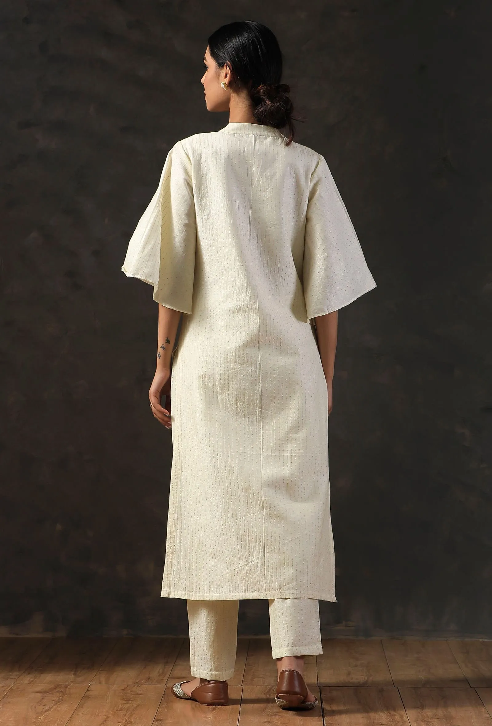 Tulip Sleeve Golden Cream Kurta