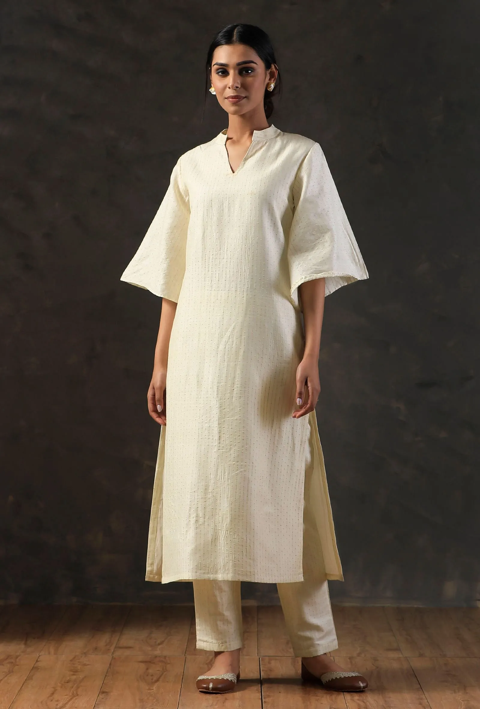 Tulip Sleeve Golden Cream Kurta