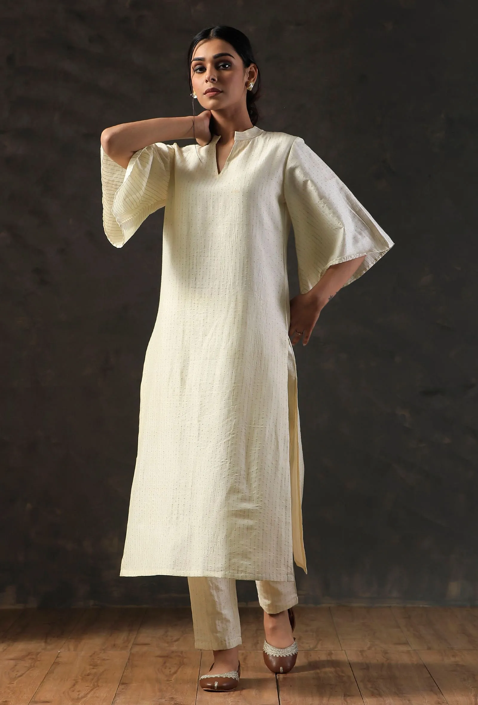 Tulip Sleeve Golden Cream Kurta