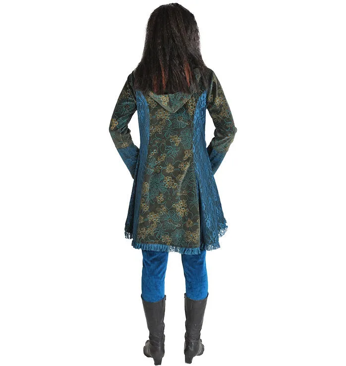 Velvet and Lace Tunic Length Victorian Jacket with Hood