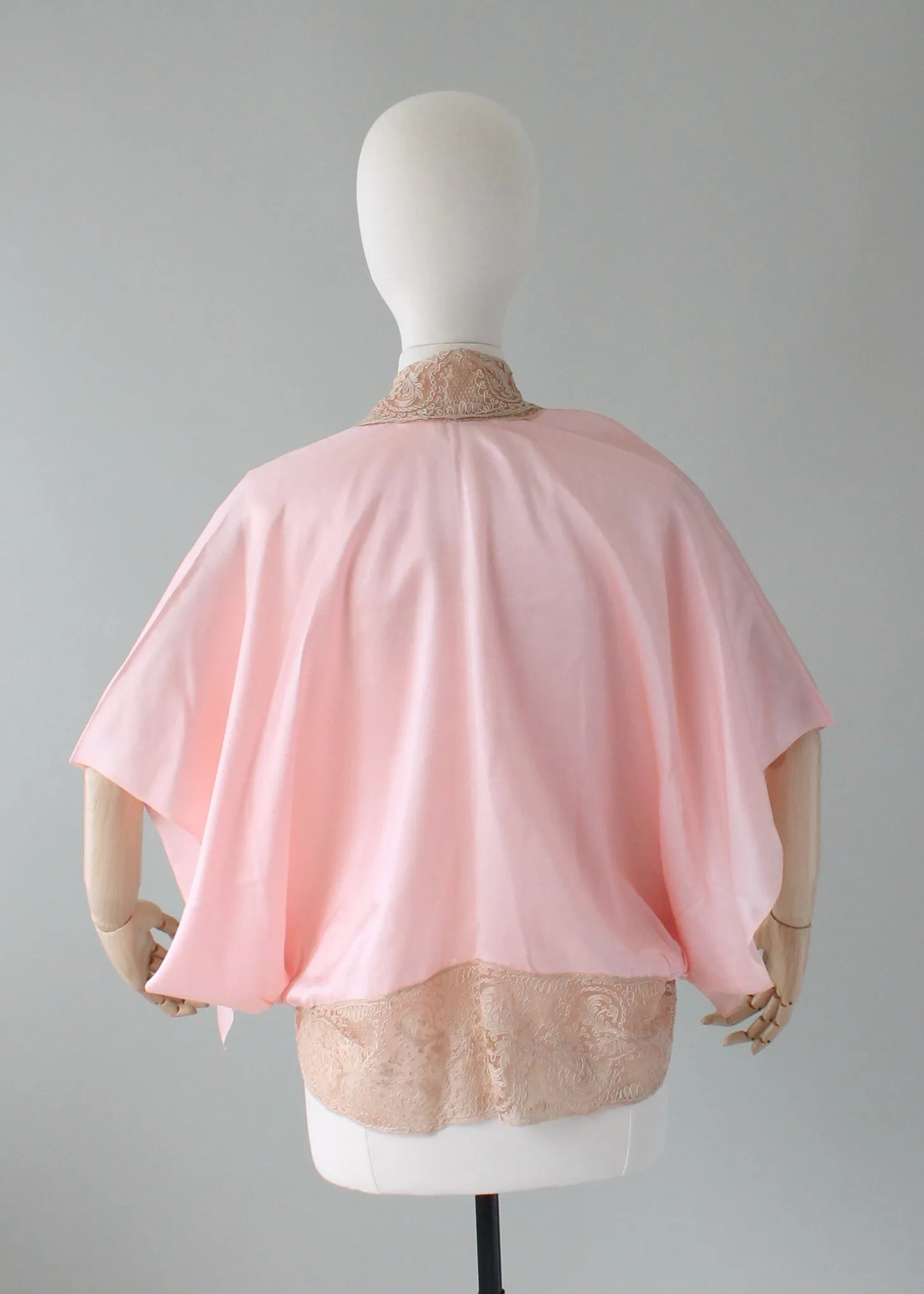 Vintage 1920s Pink Silk and Lace Kimono Style Jacket