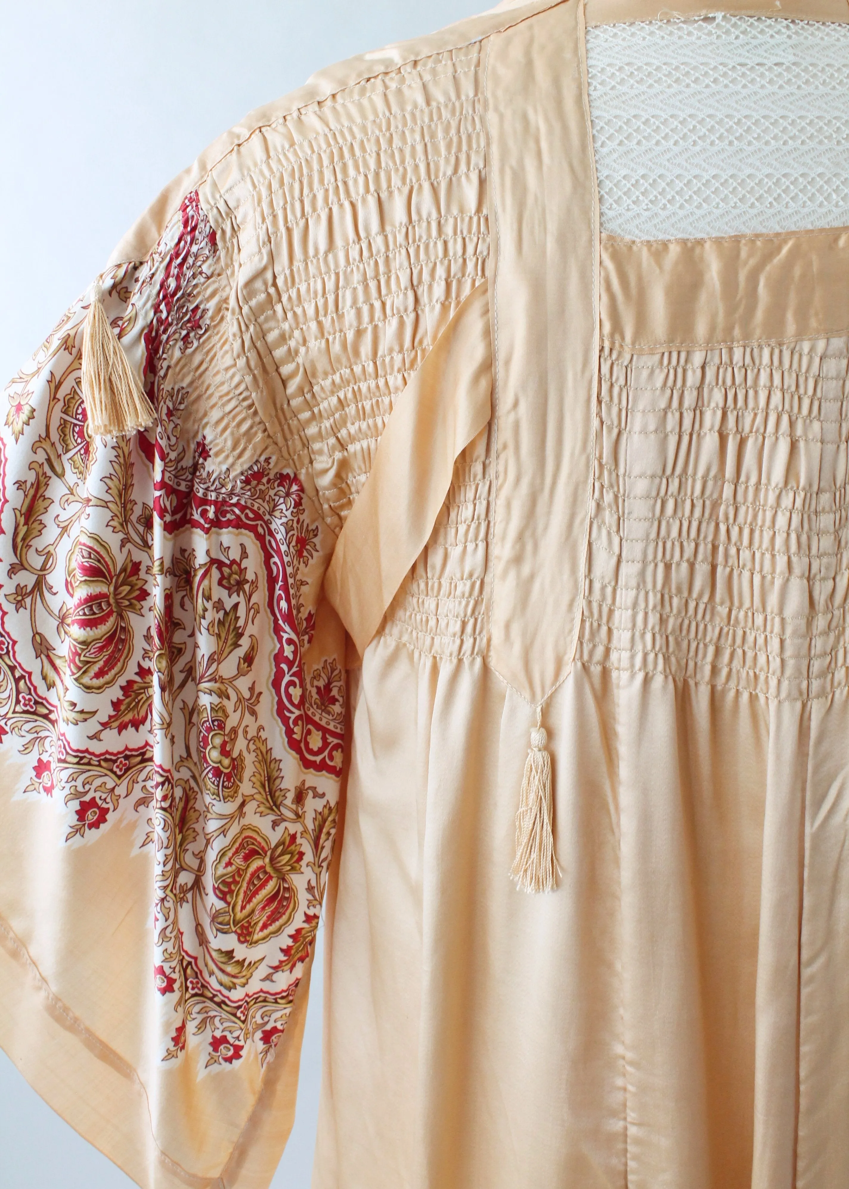 Vintage 1920s Printed Silk Robe with Tassels