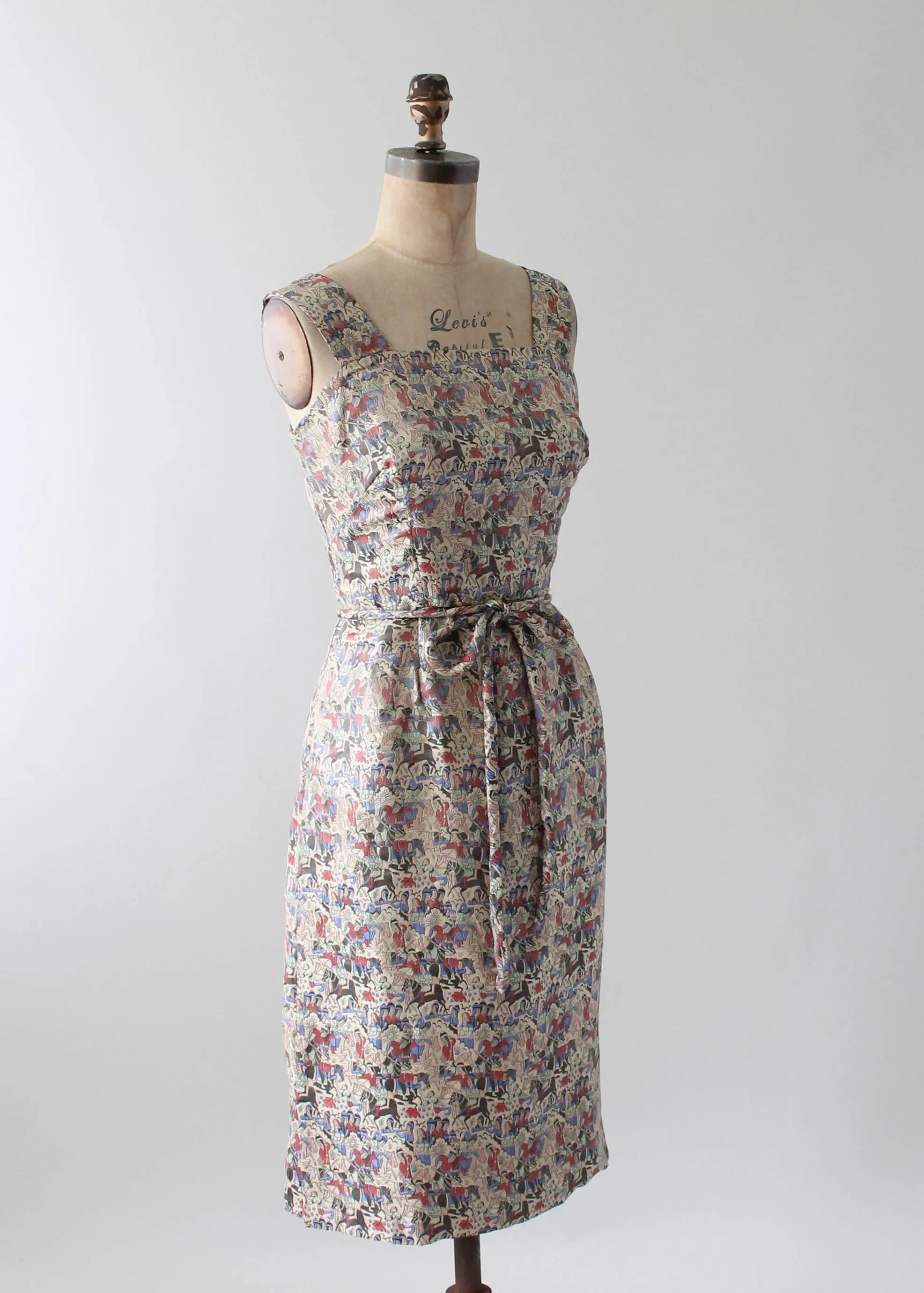 Vintage 1960s Iranian Woven Silk Novelty Print Dress