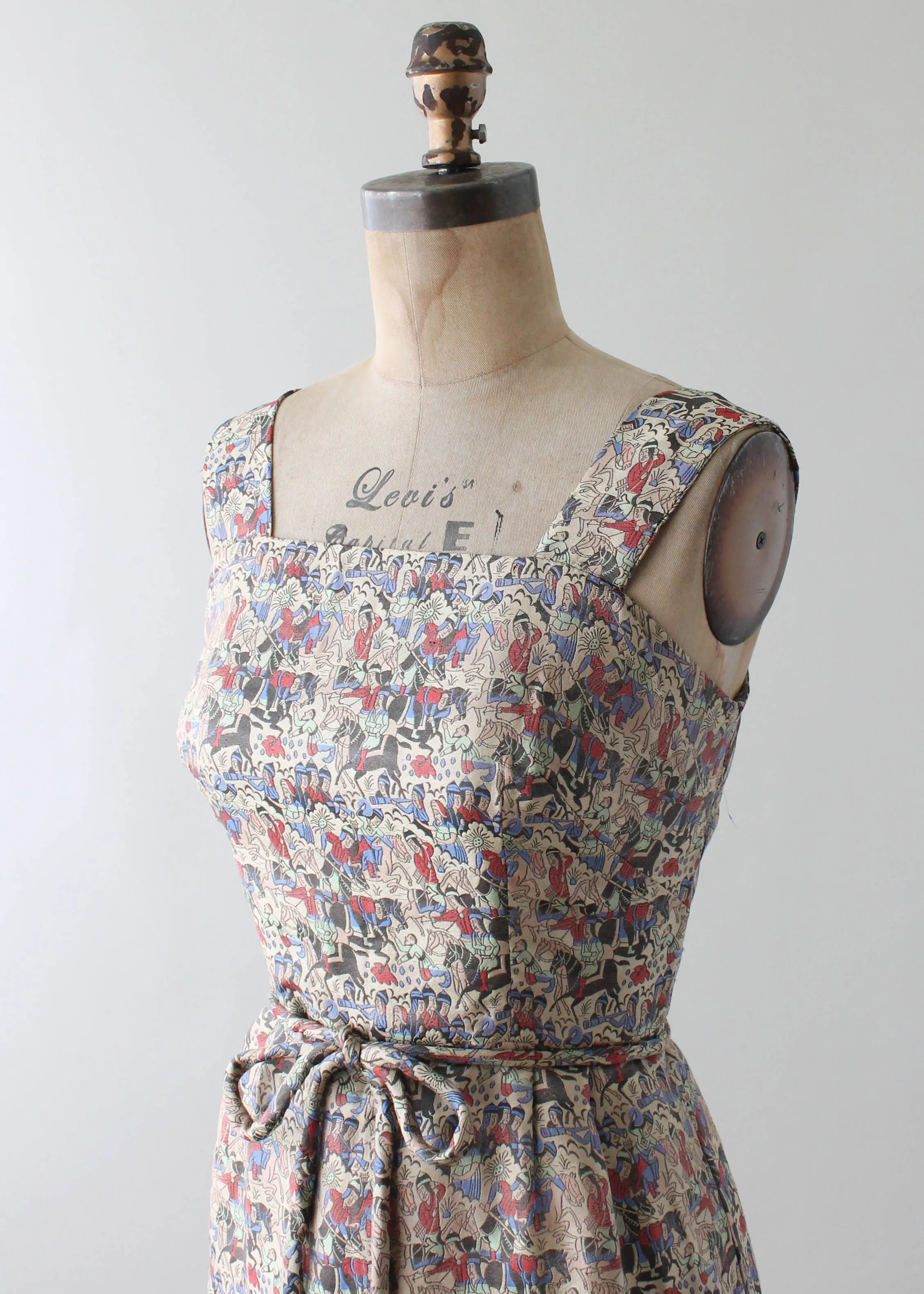 Vintage 1960s Iranian Woven Silk Novelty Print Dress