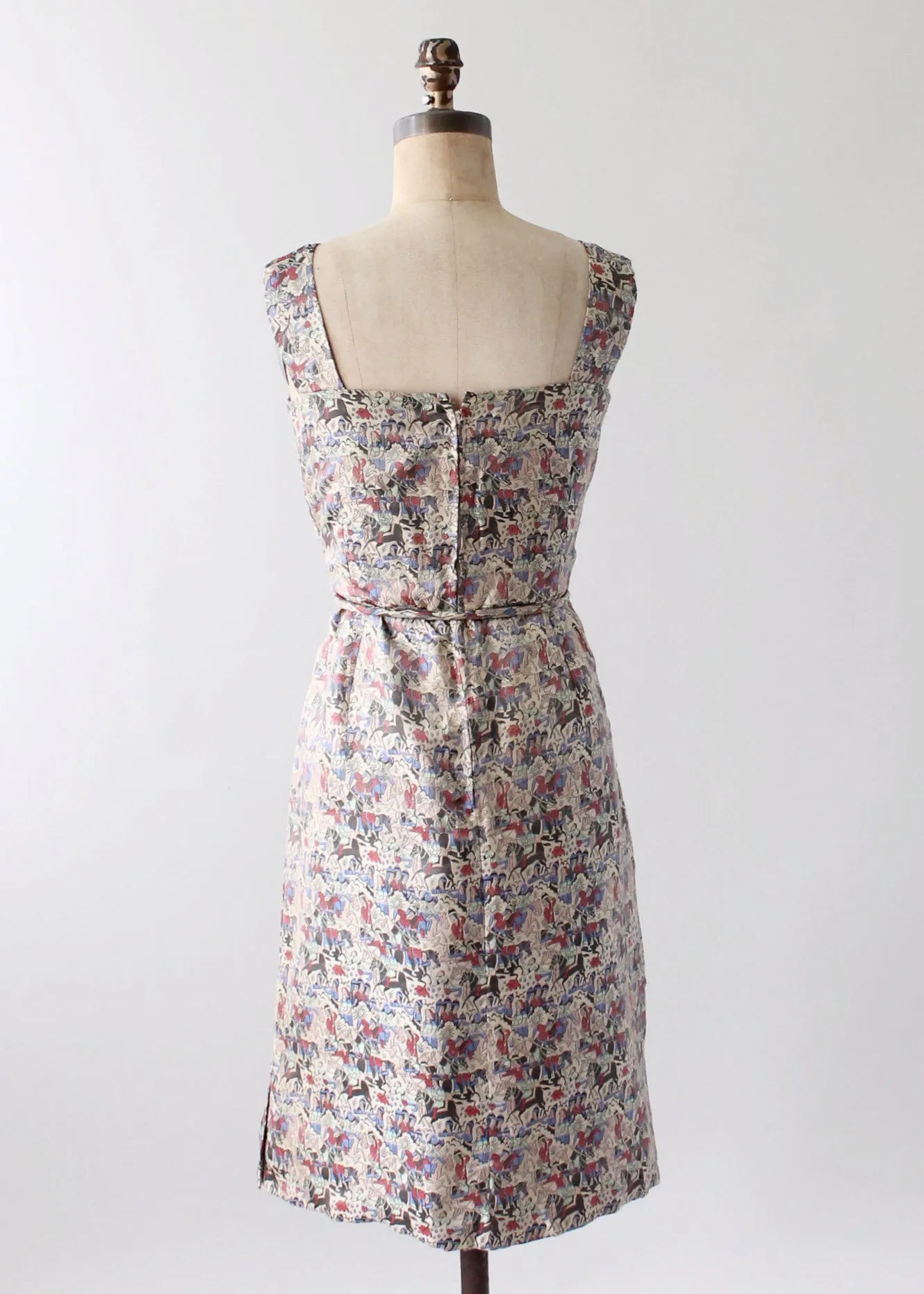 Vintage 1960s Iranian Woven Silk Novelty Print Dress