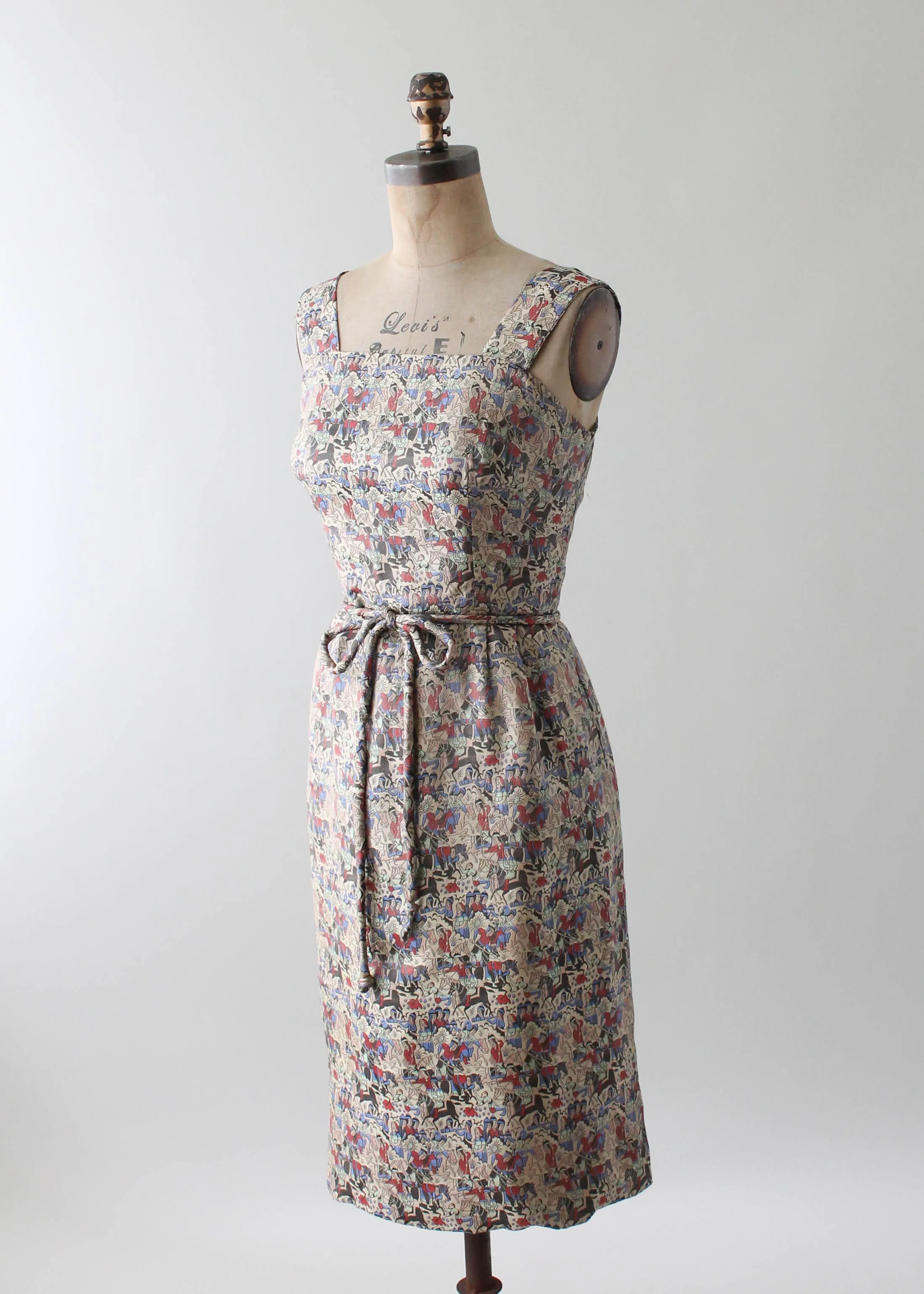 Vintage 1960s Iranian Woven Silk Novelty Print Dress