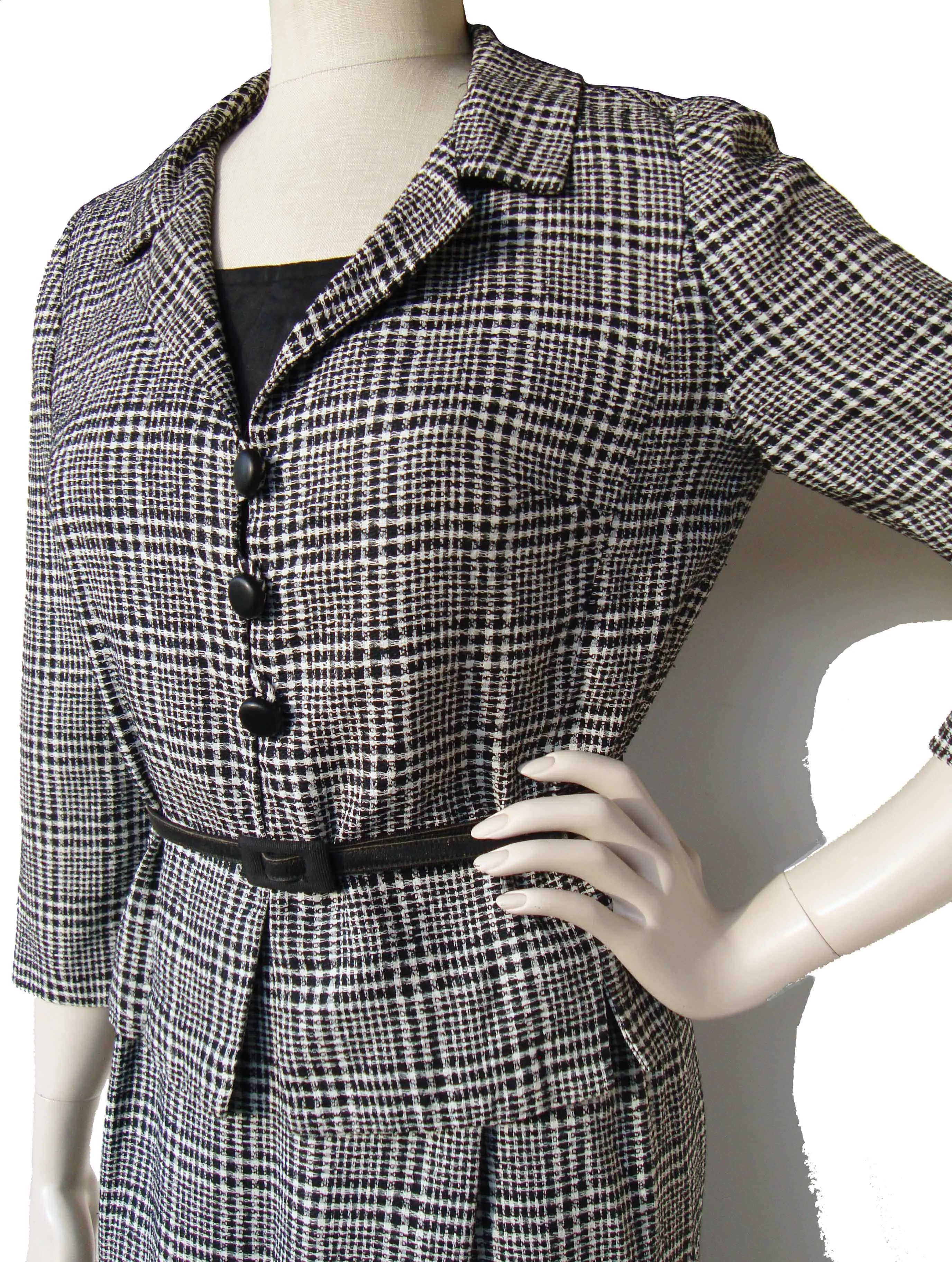 Vintage 60s Glen Plaid Jacket Dress Set Stephan Ltd S / M