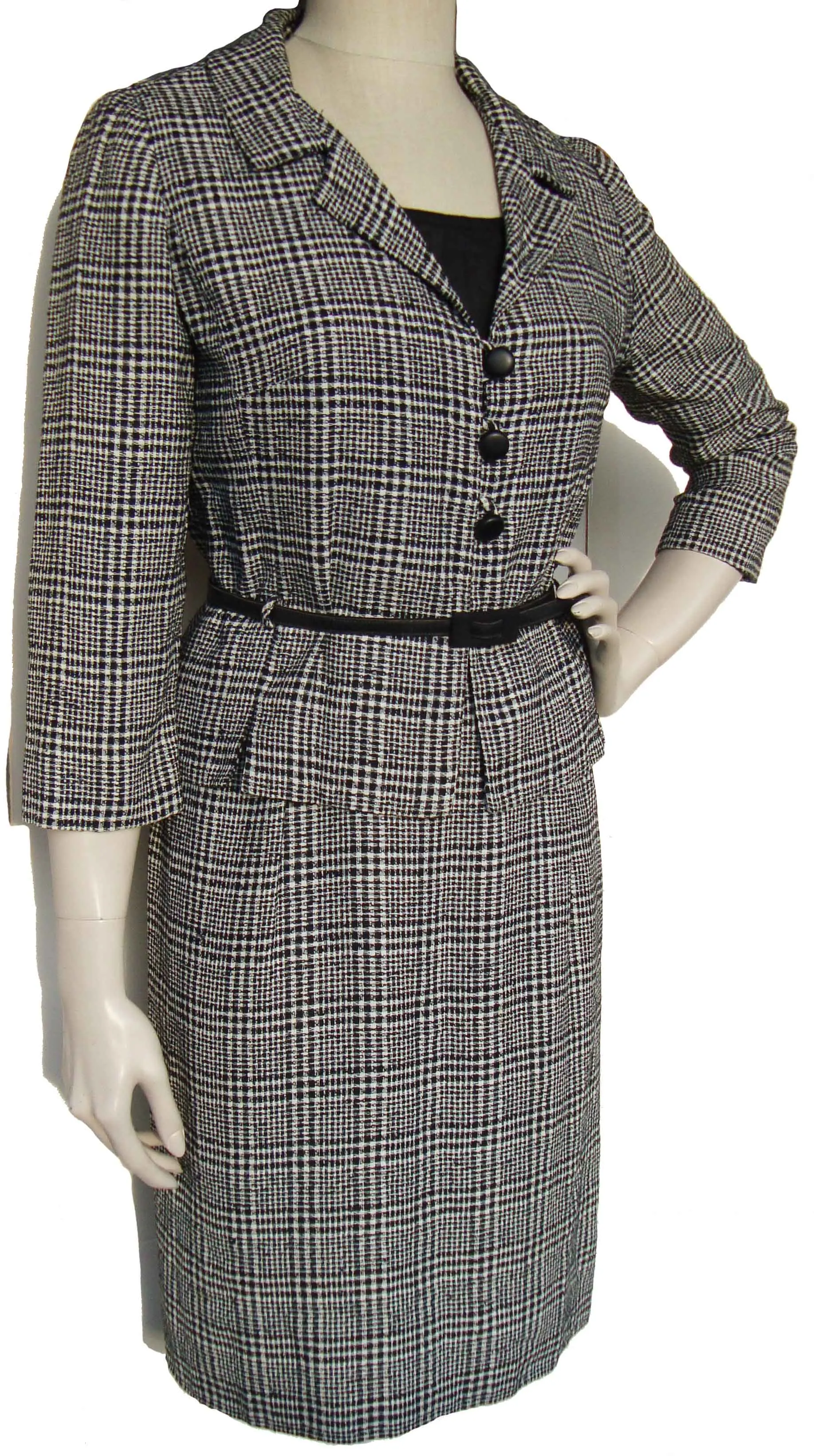 Vintage 60s Glen Plaid Jacket Dress Set Stephan Ltd S / M