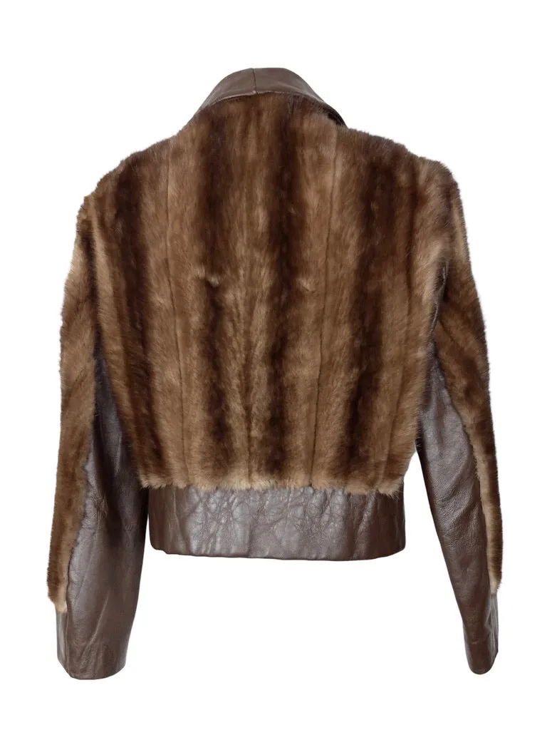 Vintage 70s Mod Glam Rock Hippie Bohemian Brown Fur & Leather Collared Jacket | Size S