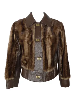 Vintage 70s Mod Glam Rock Hippie Bohemian Brown Fur & Leather Collared Jacket | Size S