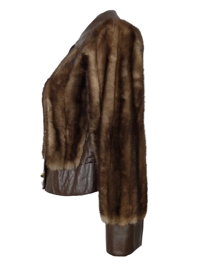 Vintage 70s Mod Glam Rock Hippie Bohemian Brown Fur & Leather Collared Jacket | Size S