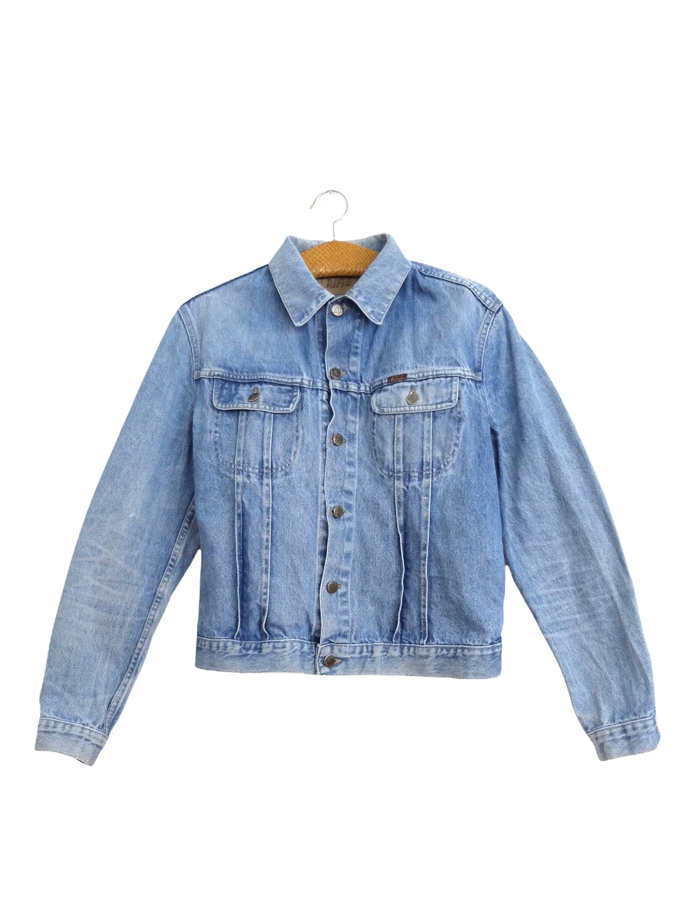 Vintage 80s Streetwear Utilitarian Bohemian Western Medium Wash Denim Collared Jean Jacket