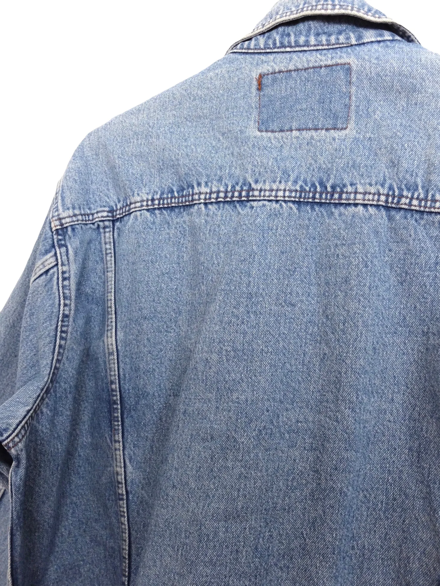 Vintage 80s Utilitarian Bohemian Grunge Medium Wash Blue Denim Jean Jacket | Men’s Size M-L | Women’s Size L-XL