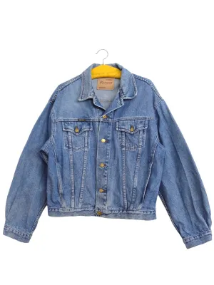 Vintage 90s Streetwear Utility Bohemian Oversized Medium Wash Blue Denim Jean Jacket | Men’s Size M-L | Women’s Size L-XL