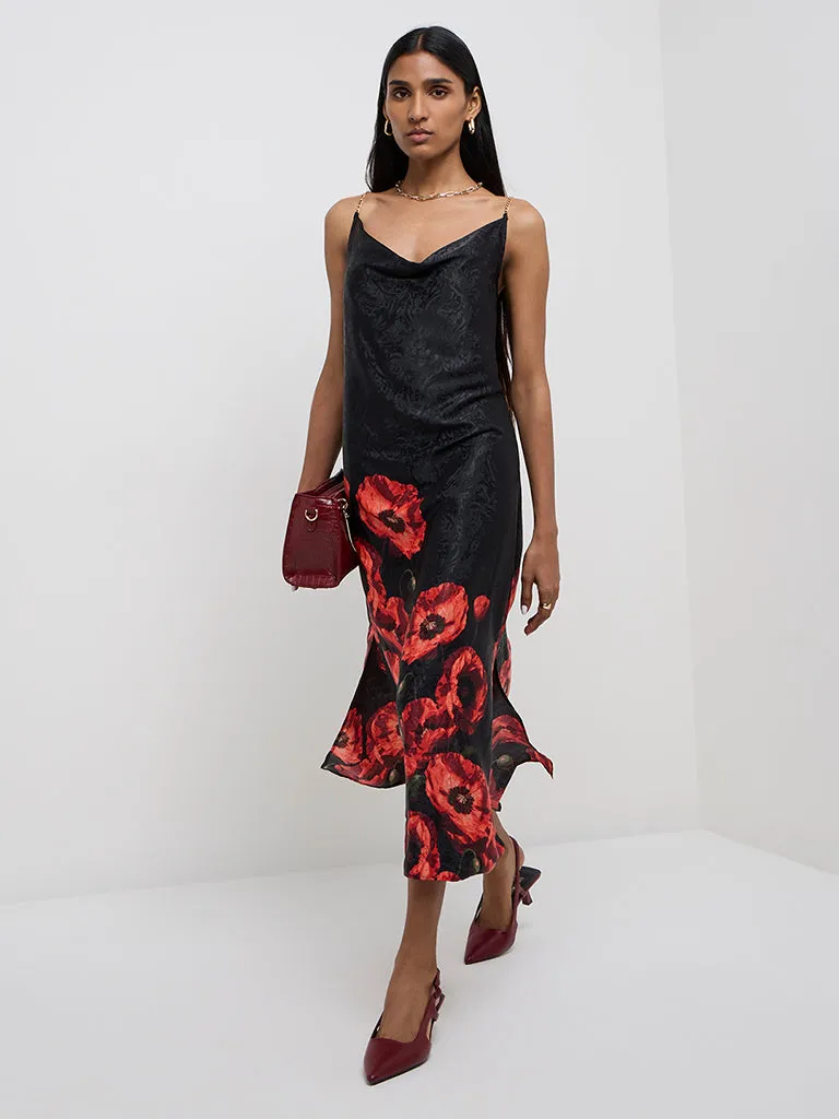 Wardrobe Black Floral Printed Slip Dress