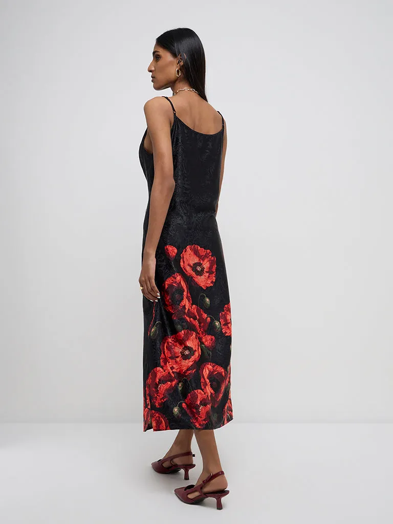 Wardrobe Black Floral Printed Slip Dress