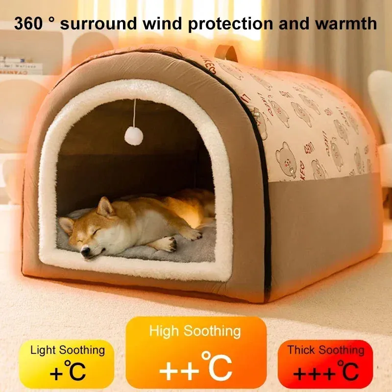 Warm Winter Dog House with Washable Mat – Cozy Shelter for Small, Medium & Large Dogs