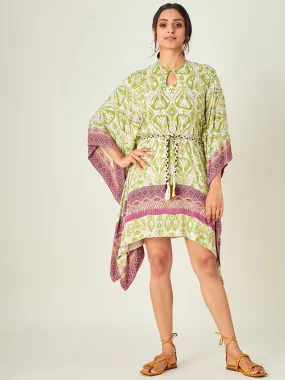 White Ikkat Print Resort Kaftan