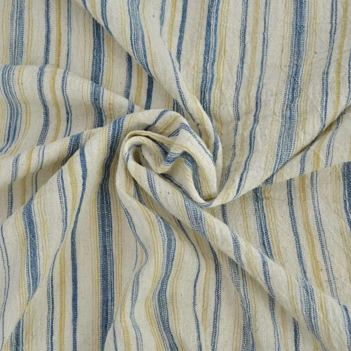 White with Indigo Stripes Handwoven Organic Cotton Fabric