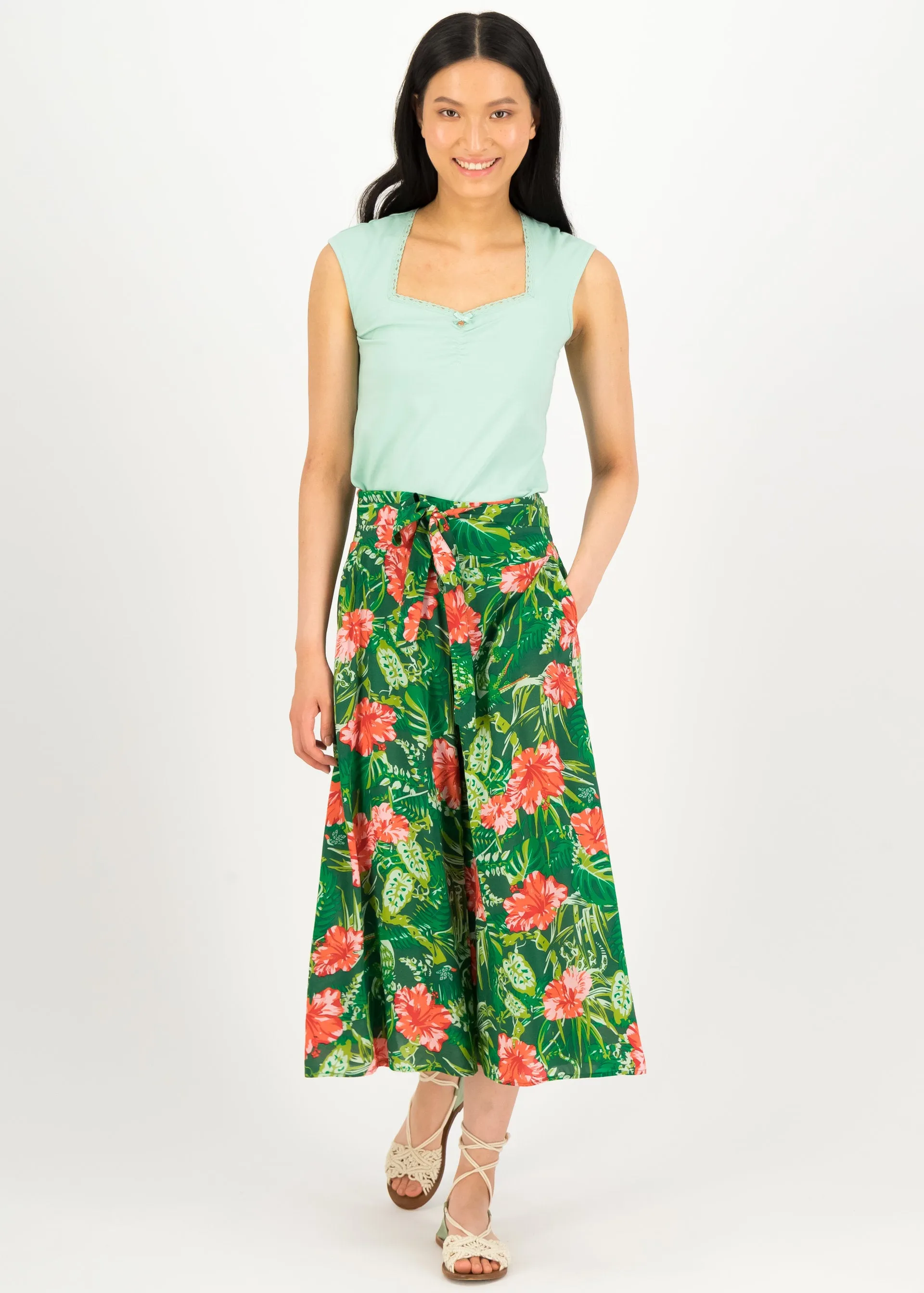 Wijdvallende groene broek | Blutsgeschwister flotte culottes jungle heat