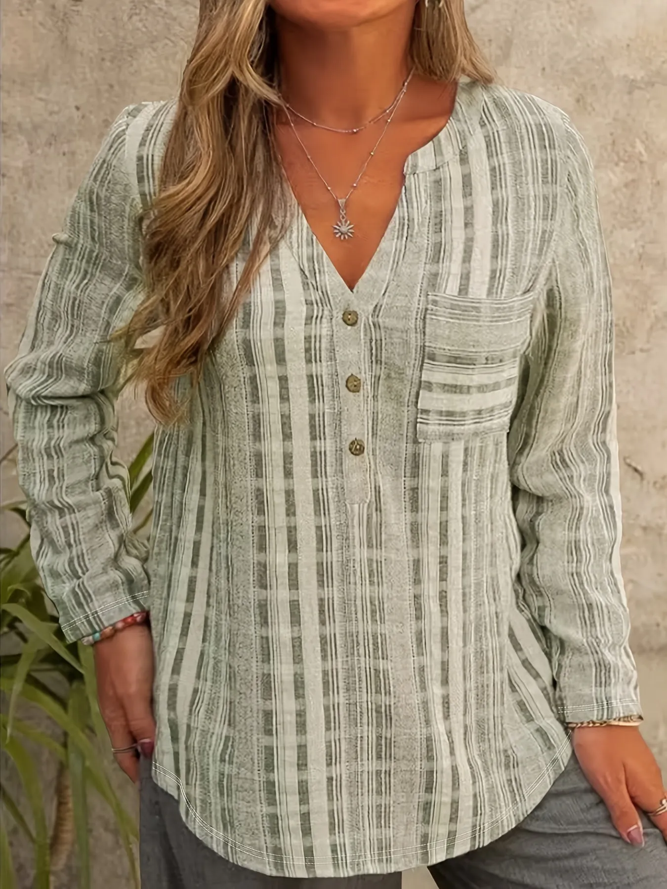 Womens Plus Size Striped Print Button Up Blouse