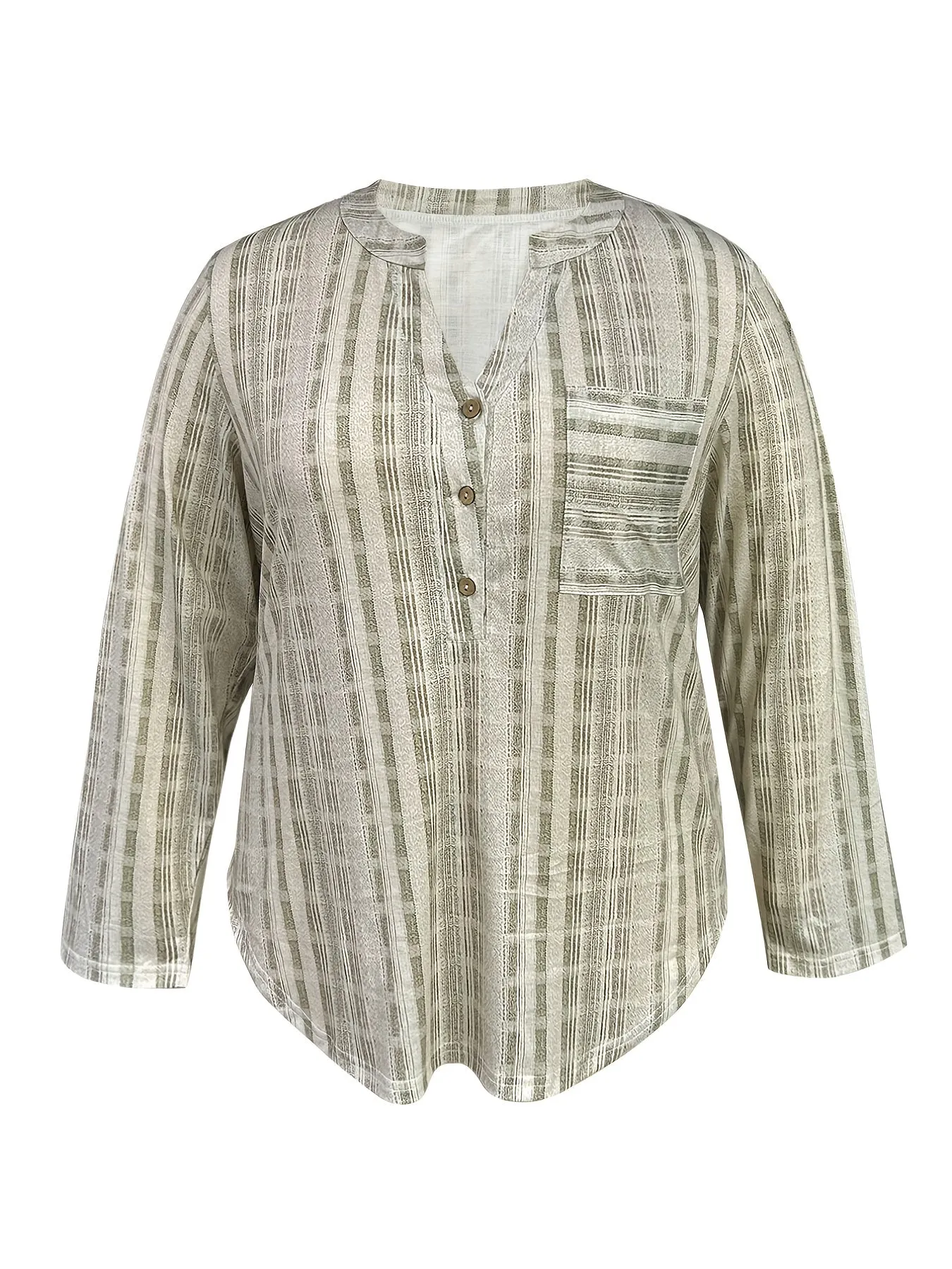 Womens Plus Size Striped Print Button Up Blouse