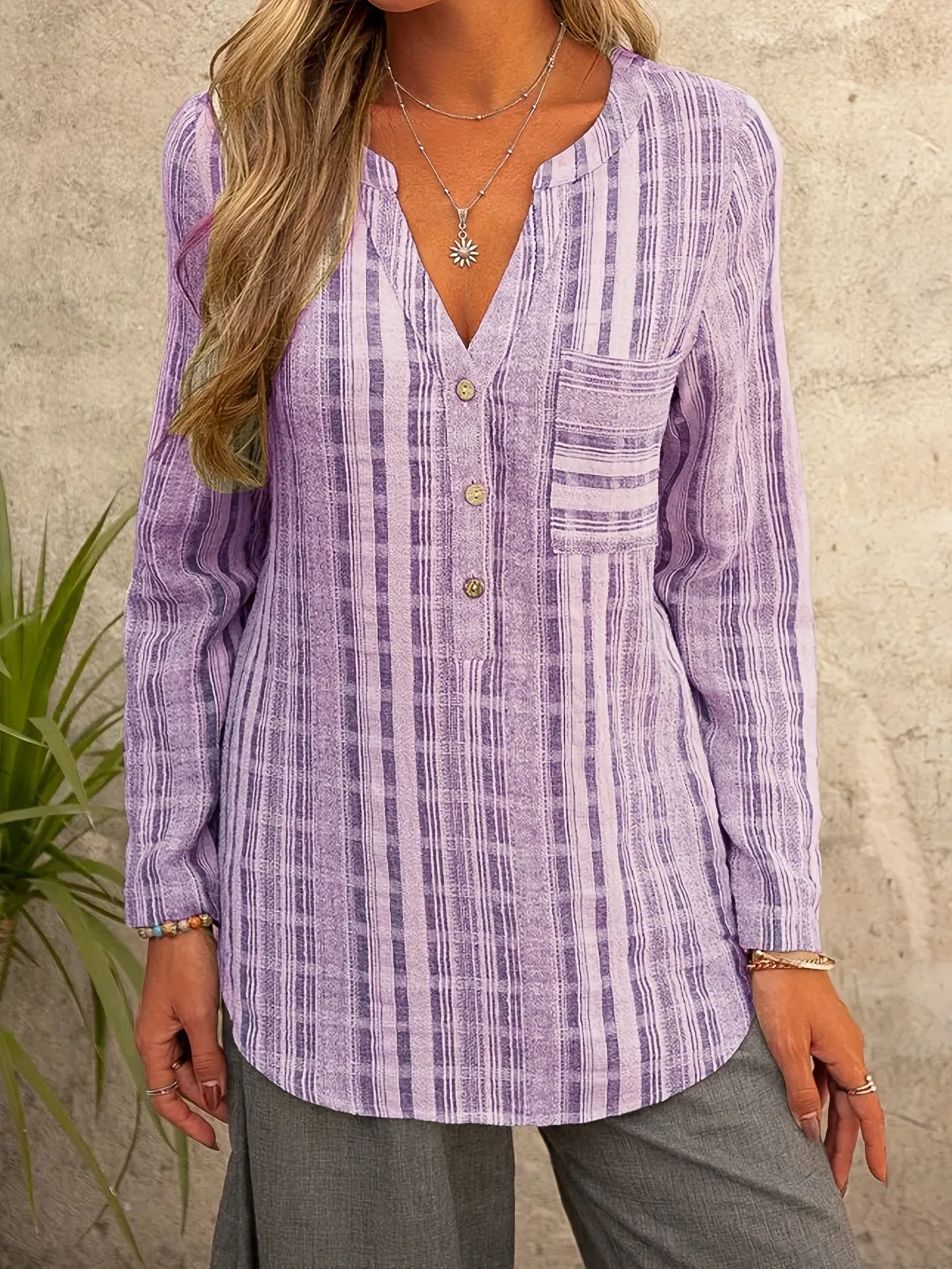 Womens Plus Size Striped Print Button Up Blouse