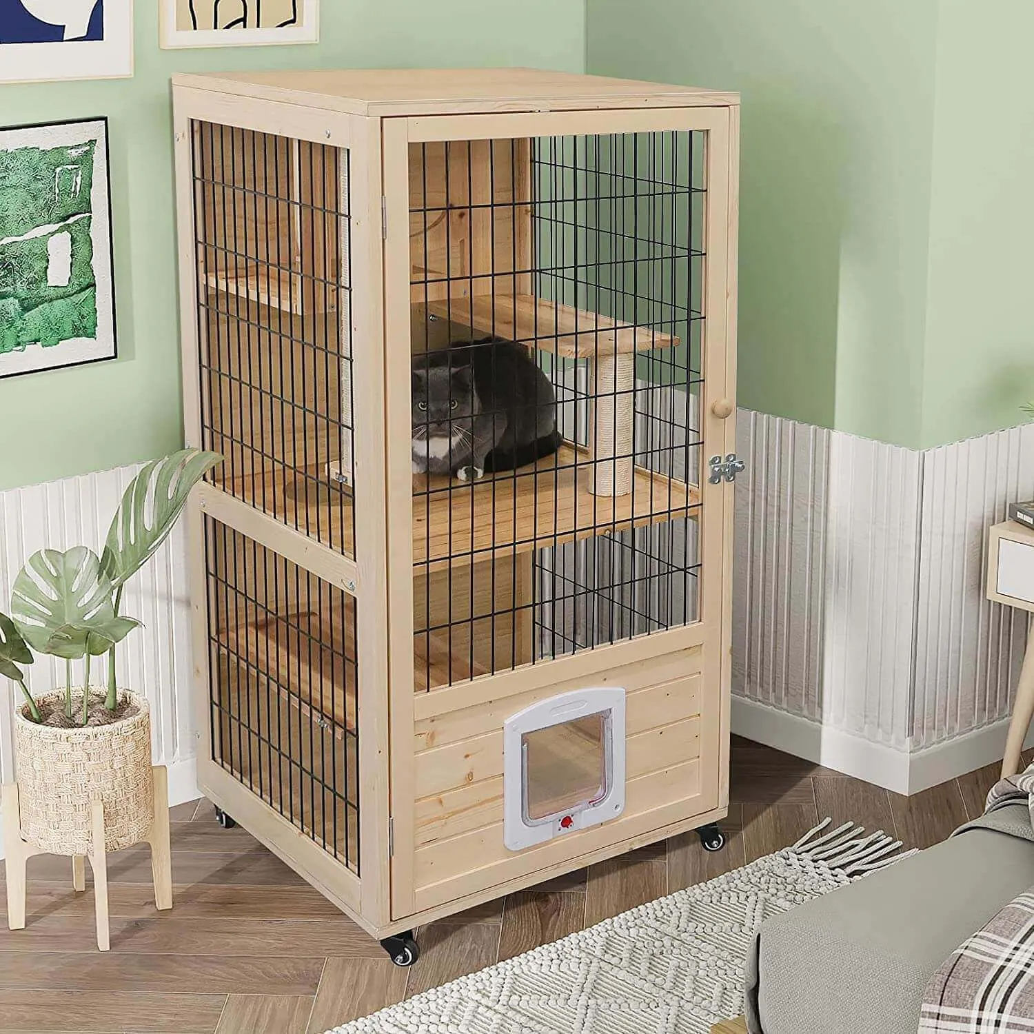 Wooden Cat House with Scratching Post PF0506