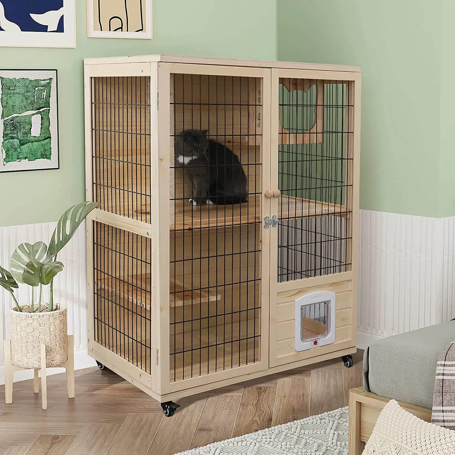 Wooden Cat House with Scratching Post PF0506